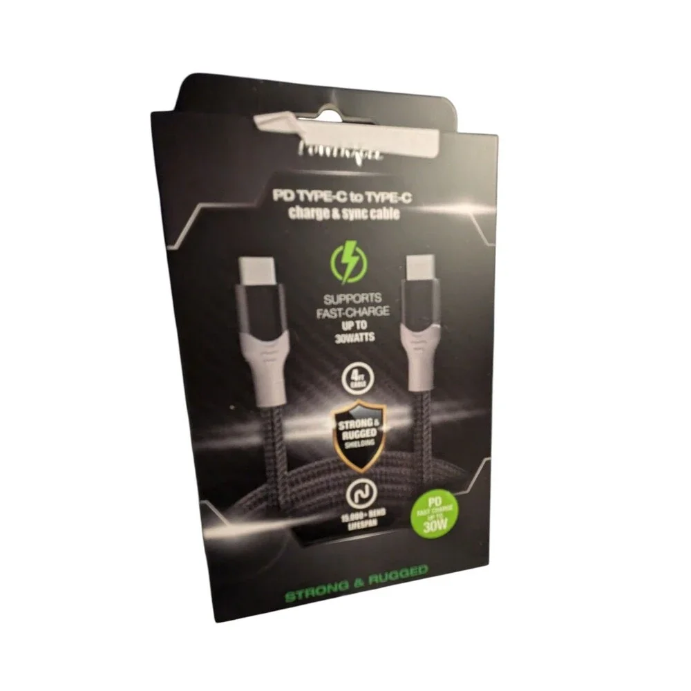 PowerXcel USB-C to USB-C Fast Charging Cable 4ft – PD 30W Charge & Sync